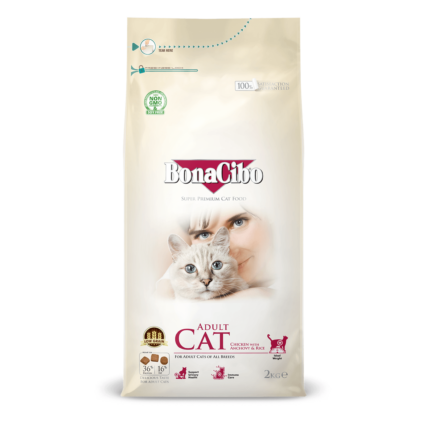BonaCibo Adult Cat Food pack – high protein dry cat food with chicken, antioxidants, omega fatty acids, and taurine for adult cats