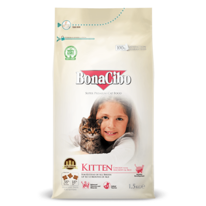 BonaCibo Kitten Food pack – high protein dry cat food with chicken, omega-3 & taurine for healthy growth, bones, skin, and immunity in kittens