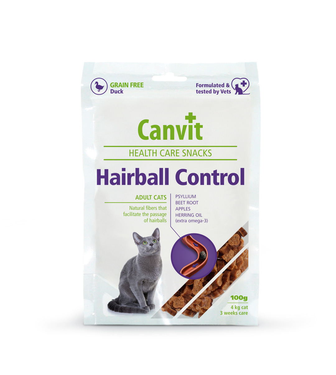 Canvit Hairball Control Snacks for Adult Cats – Natural Fibre & Omega-3 Treats