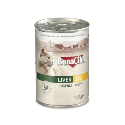Bonacibo Adult Cat Food Liver Chunks in Gravy 400g